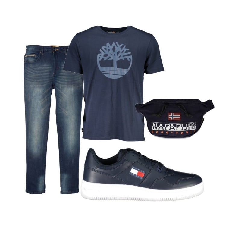 Outfit uomo - Total look #1906277. Stile Casual per Tutti i giorni. Abbinamento con jeans slim fit, borse sportive, scarpe sportive, t-shirt.