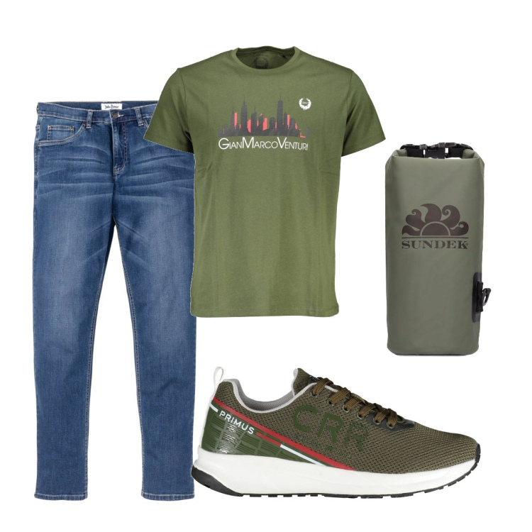 Outfit uomo - Total look #1906282. Stile Casual per Tutti i giorni. Abbinamento con jeans, t-shirt, scarpe sportive, borse sportive.