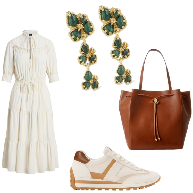 Outfit donna - Fresca tutto il giorno. per Tutti i giorni. Abbinamento con sneakers, borse tote, vestiti, orecchini.