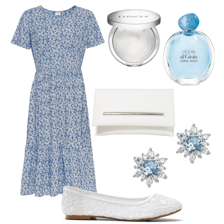 Outfit donna - Romantica H24. Stile Romantica per Tutti i giorni. Abbinamento con ballerine, vestiti, ciprie, profumi, orecchini, pochette.
