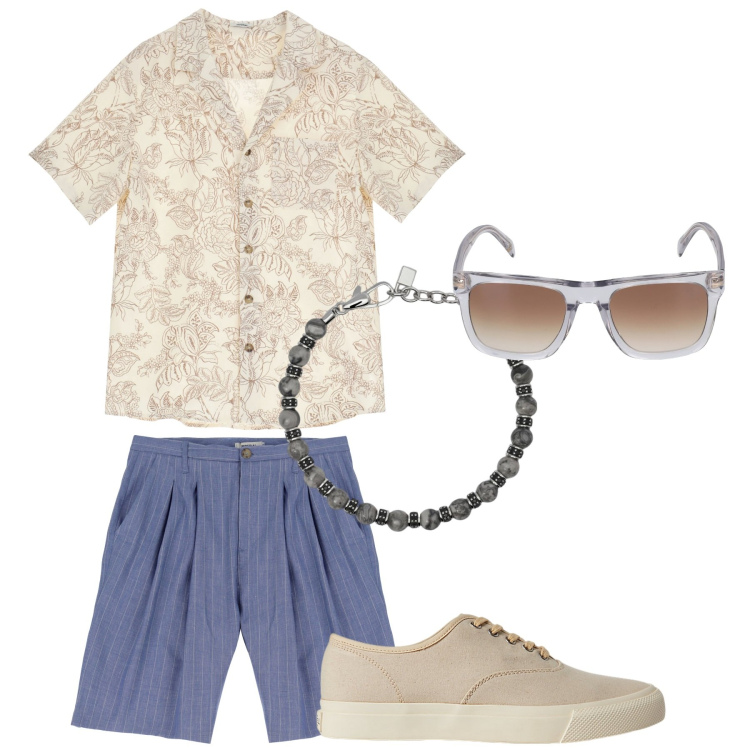 Outfit uomo - Total look #1906503. Stile Trendy per Tutti i giorni. Abbinamento con braccialetti, camicie a manica corta, bermuda, sneakers, occhiali da sole.