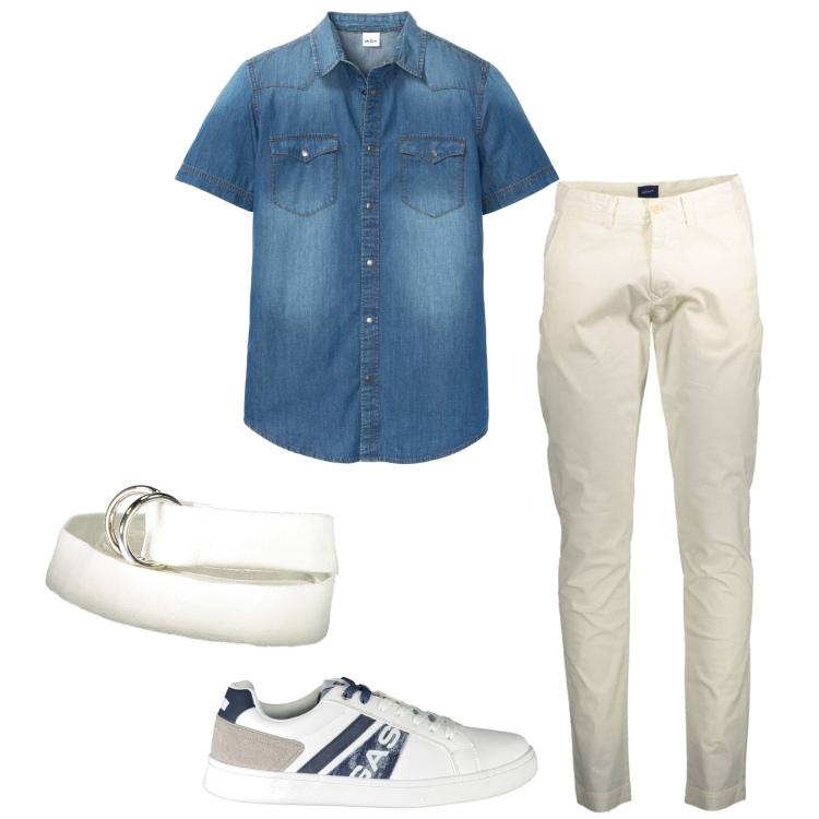 Outfit uomo - Total look #1906509. Stile Trendy per Tutti i giorni. Abbinamento con camicie a manica corta, sneakers, cinture, pantaloni.