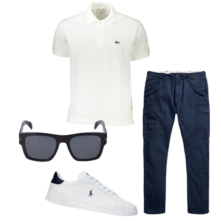 Outfit uomo - Total look #1906512. Stile Casual per Tutti i giorni. Abbinamento con sneakers, pantaloni cargo, occhiali da sole, polo.
