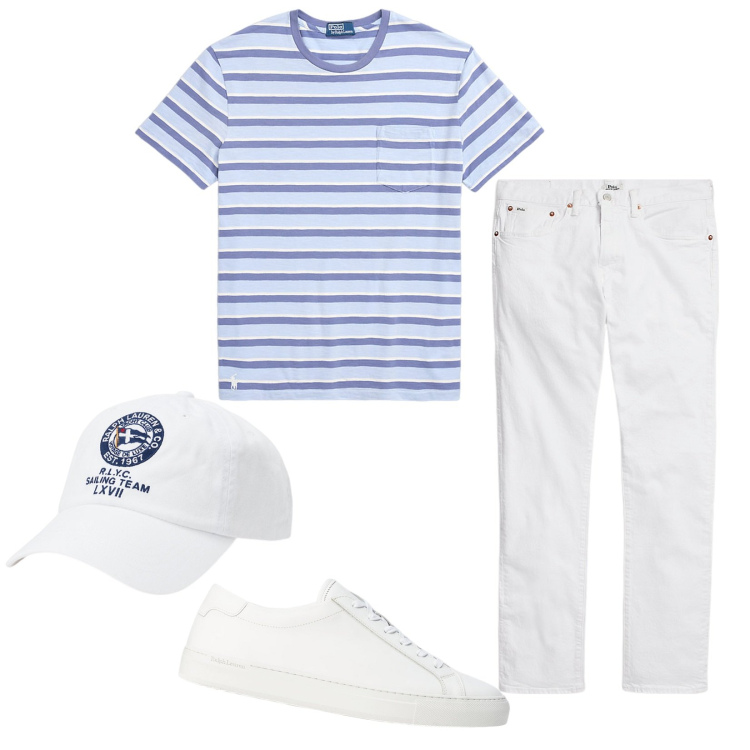 Outfit uomo - Holiday \'s mood. Stile Casual per Tutti i giorni. Abbinamento con jeans, cappelli, sneakers, t-shirt.