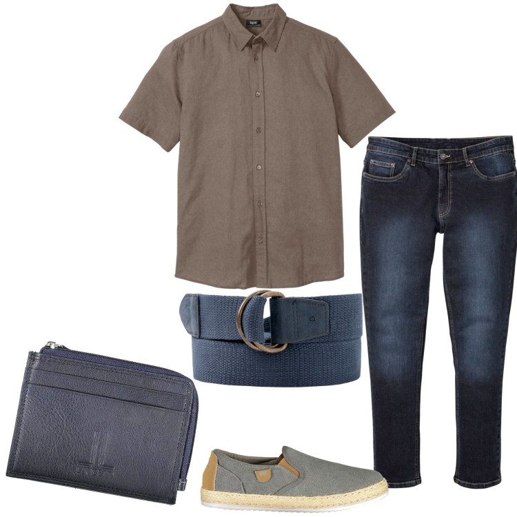 Outfit uomo - Total look #1906516. Stile Casual per Tutti i giorni. Abbinamento con camicie a manica corta, jeans slim fit, cinture, portamonete, sneakers.