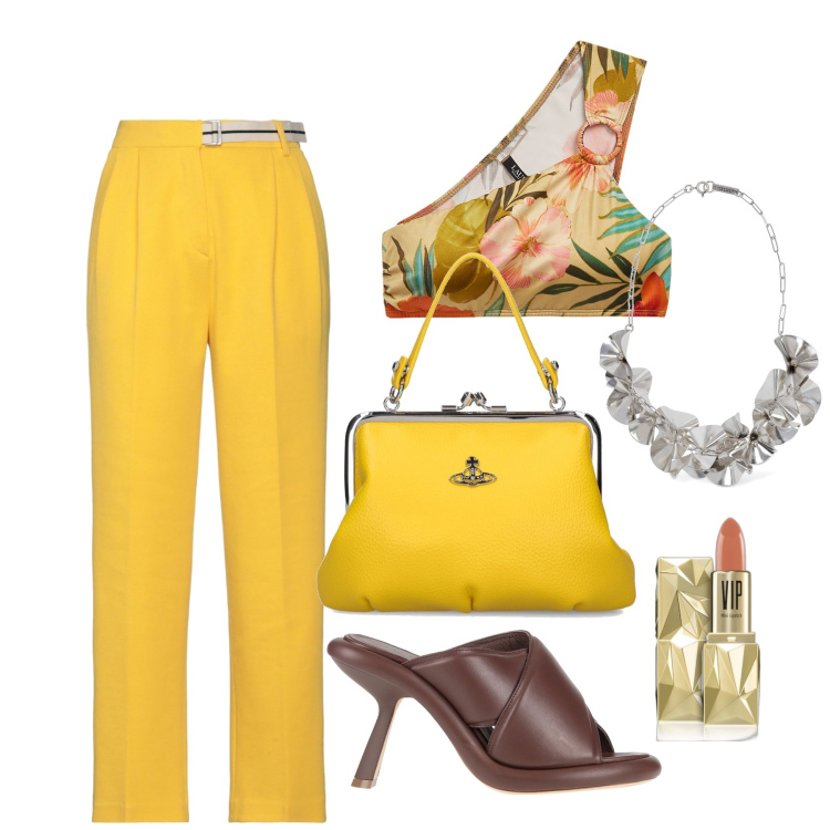 Outfit donna - Ghost outfitter - giugno. Stile Chic per Tutti i giorni. Abbinamento con pantaloni, sandali in pelle, rossetti, top, collane, borse a mano.