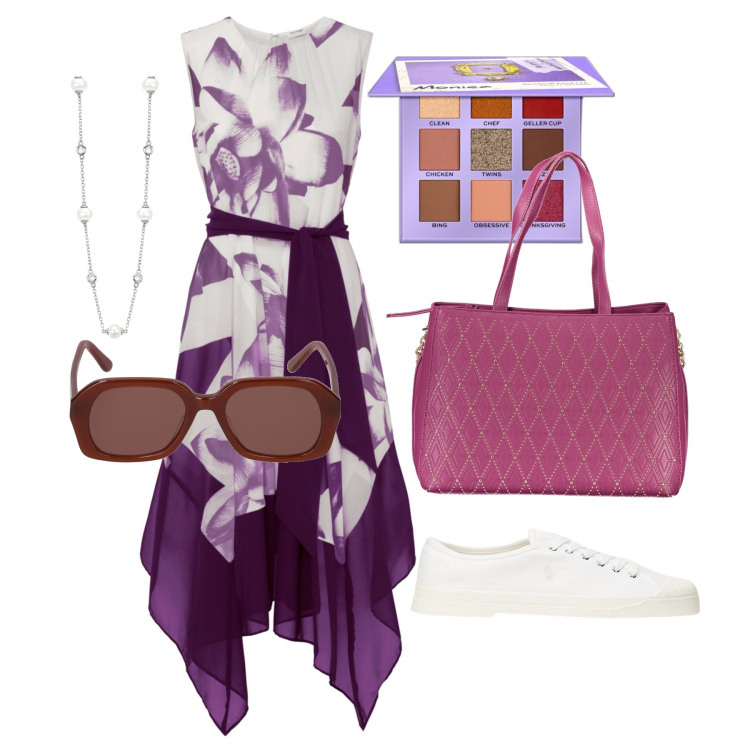 Outfit donna - Ghost outfitter - giugno. Stile Casual chic per Tutti i giorni. Abbinamento con vestiti, ombretti, collane, sneakers, occhiali da sole, borse a spalla.
