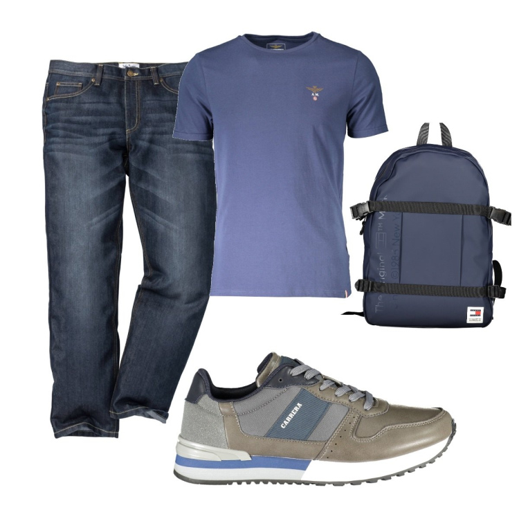 Outfit uomo - Total look #1906534. Stile Casual per Tutti i giorni. Abbinamento con jeans dritti, t-shirt, scarpe sportive, borse sportive.