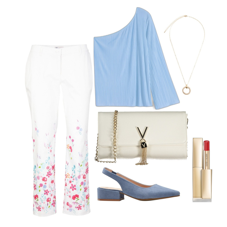 Outfit donna - Ghost outfitter - giugno. Stile Casual chic per Tutti i giorni. Abbinamento con décolleté, pantaloni, bluse, collane, rossetti, borse a mano.