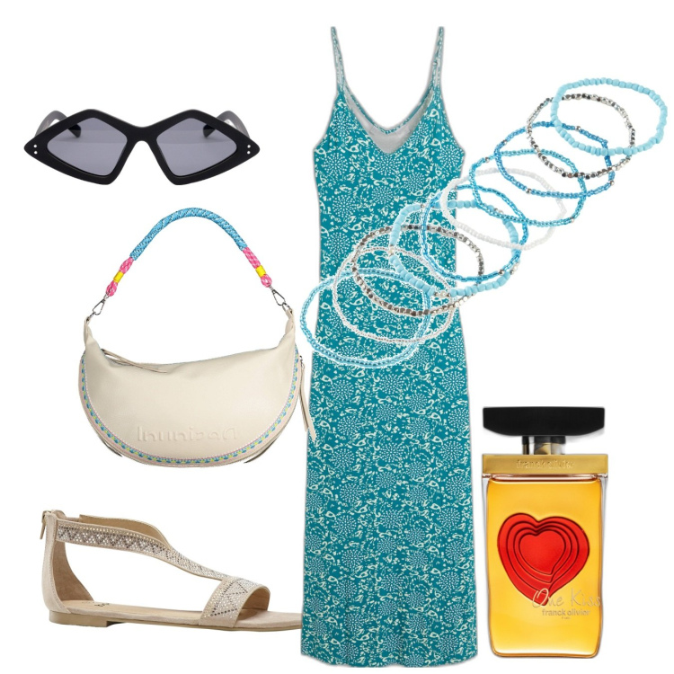 Outfit donna - Giorno e sera. Stile Etnico per Tutti i giorni. Abbinamento con vestiti, braccialetti, sandali, profumi, borse a spalla, occhiali da sole.