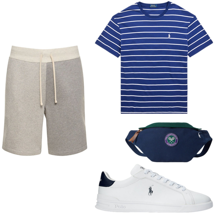 Outfit uomo - Total look #1906954. Stile Casual per Sport. Abbinamento con sneakers, t-shirt, borse sportive, shorts.