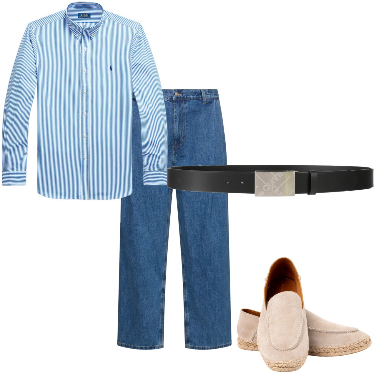 Outfit uomo - Total look #1907003. Stile Casual per Tutti i giorni. Abbinamento con cinture, camicie, espadrillas, jeans.