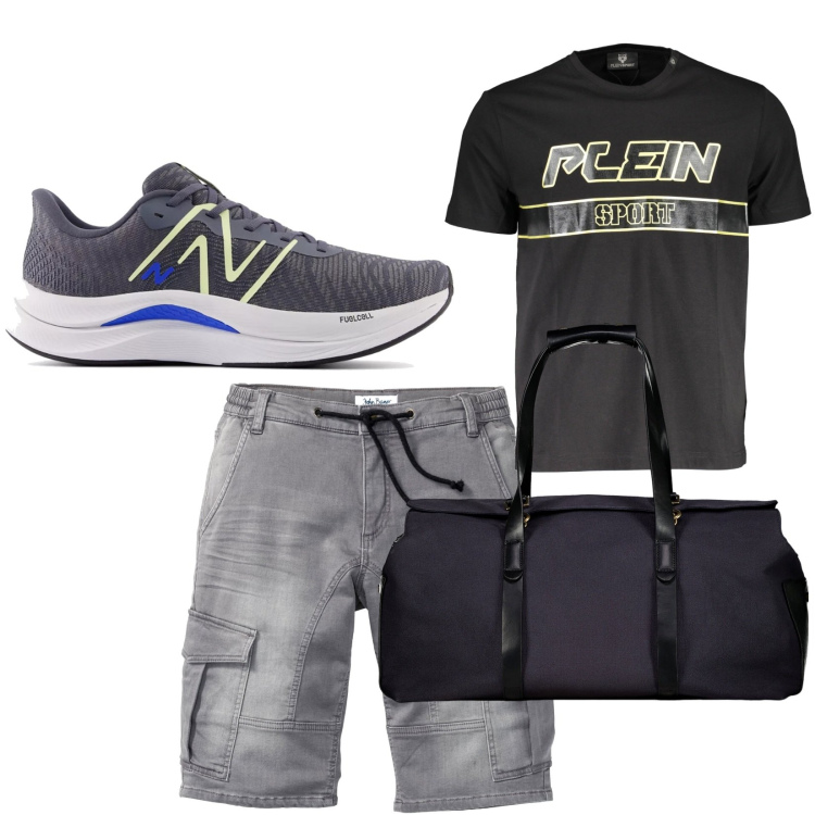 Outfit uomo - Total look #1907. Stile Casual per Tutti i giorni. Abbinamento con bermuda, scarpe sportive, t-shirt, borse sportive.