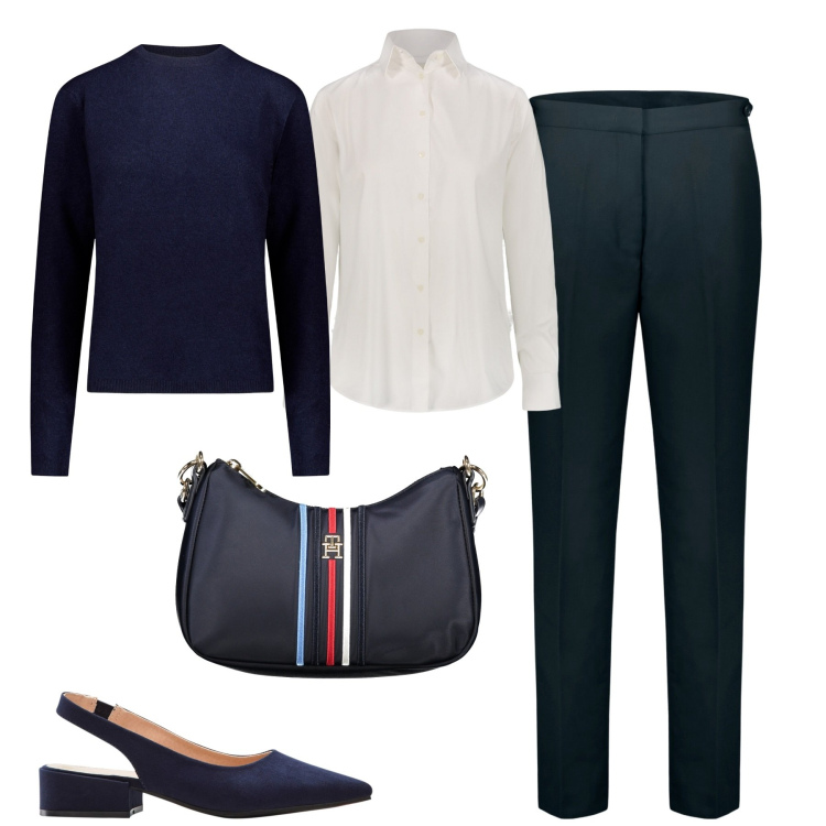 Outfit donna - Doppelganger. Stile Casual chic per Tutti i giorni. Abbinamento con décolleté, borse a tracolla, pantaloni, maglieria, camicie.