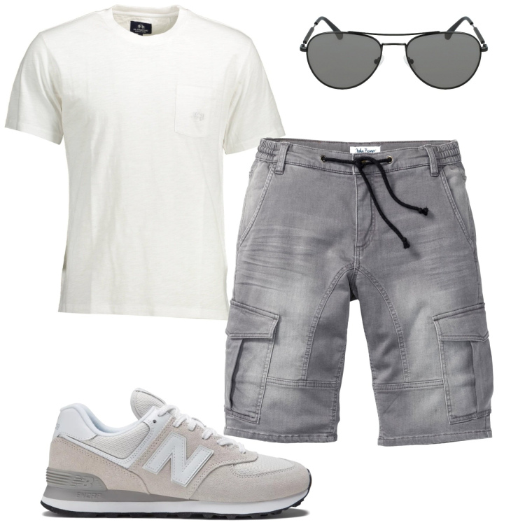 Outfit uomo - Total look #1907020. Stile Casual per Tutti i giorni. Abbinamento con bermuda, sneakers, t-shirt, occhiali da sole.