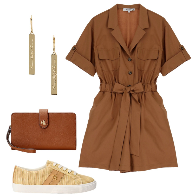 Outfit donna - La sahariana in estate. Stile Glamour per Tutti i giorni. Abbinamento con vestiti corti, pochette, orecchini, sneakers.