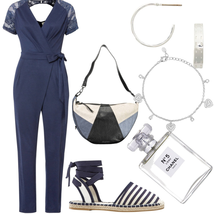 Outfit donna - Il mio profumo preferito. Stile Casual per Tutti i giorni. Abbinamento con tute, espadrillas, profumi, braccialetti, orecchini, borse a tracolla.
