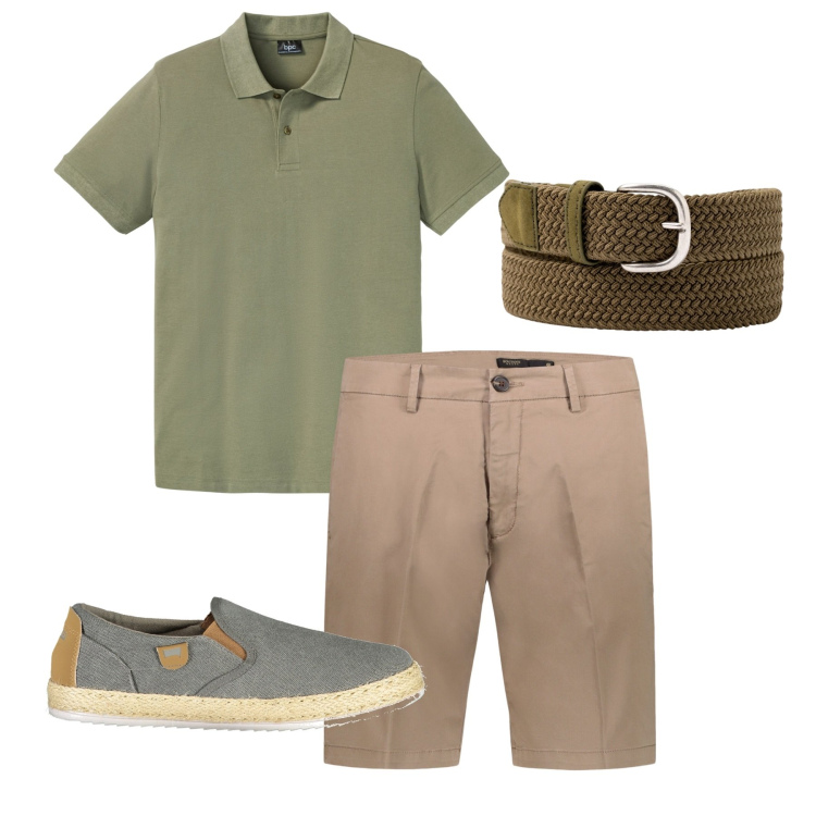 Outfit uomo - City. Stile Casual per Tutti i giorni. Abbinamento con polo, bermuda, sneakers, cinture.