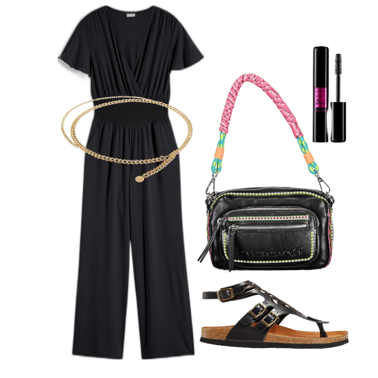 Outfit donna - Ghost outfitter - luglio. Stile Trendy per Tutti i giorni. Abbinamento con sandali in pelle, tute, cinture, mascara, borse a spalla.