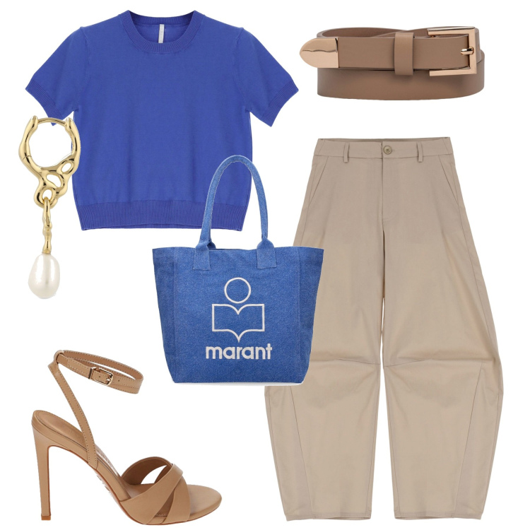 Outfit donna - I pantaloni baloon. Stile Trendy per Tutti i giorni. Abbinamento con pullovers, pantaloni, sandali col tacco, cinture, shopping bag, orecchini.