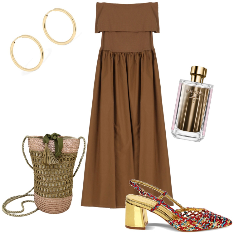 Outfit donna - Borsa originale per serata al ristorante. Stile Bon Ton per Serata fuori. Abbinamento con profumi, décolleté, vestiti lunghi, borse a secchiello, orecchini.