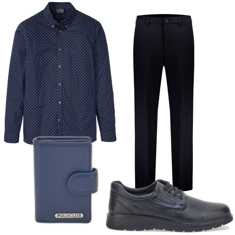 Outfit uomo - Total look #1907593. Stile Casual per Tutti i giorni. Abbinamento con camicie, portafogli, scarpe stringate, pantaloni.