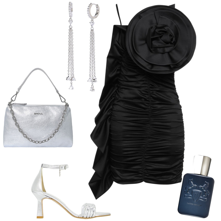 Outfit donna - Per una serata speciale. Stile Glamour per Serata fuori. Abbinamento con vestiti corti, profumi, orecchini, décolleté, pochette.