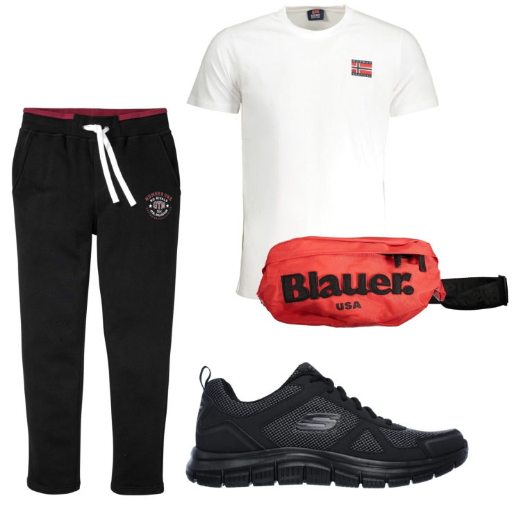 Outfit uomo - Total look #1907738. Stile Casual per Sport. Abbinamento con pantaloni, scarpe sportive, t-shirt, borse sportive.