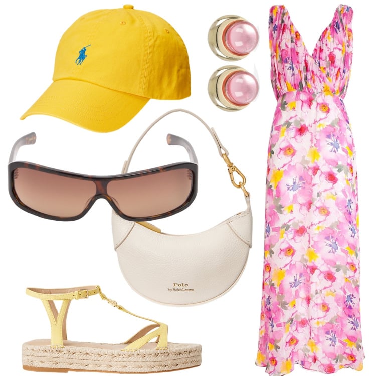 Outfit donna - Danzando sulla sabbia. Stile Casual per Tutti i giorni. look ideale per Petite. Abbinamento con vestiti lunghi, cappelli, espadrillas, portafogli, orecchini, occhiali da sole.