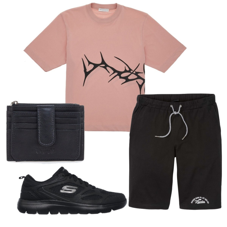 Outfit uomo - Total look #1908023. Stile Casual per Tutti i giorni. Abbinamento con bermuda, portafogli, t-shirt, sneakers.