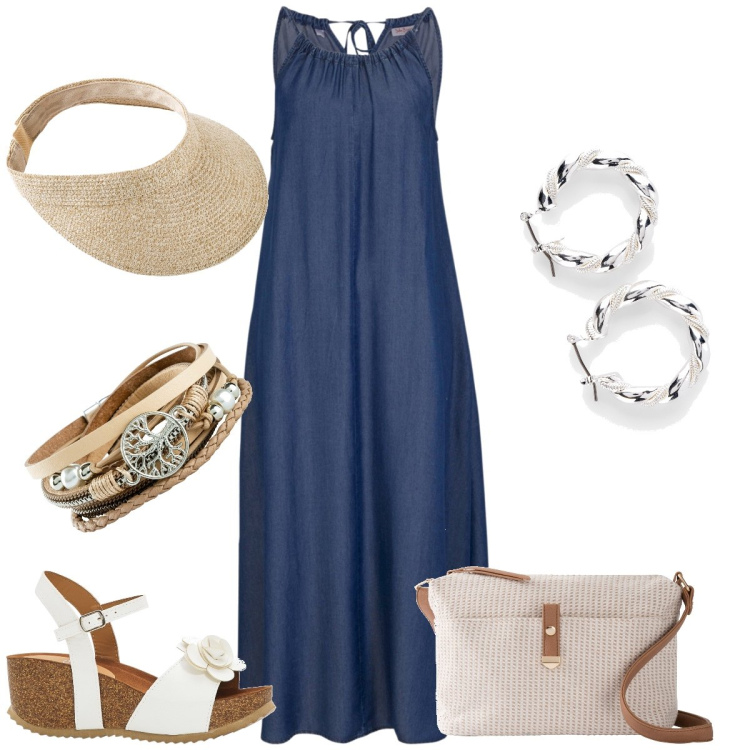 Outfit donna - Total look #1908054. Stile Casual per Tutti i giorni. Abbinamento con vestiti, sandali, braccialetti, orecchini, cappelli con visiera, borse a tracolla.