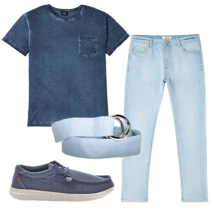 Outfit uomo - Total look #1908091. Stile Casual per Tutti i giorni. Abbinamento con t-shirt, jeans skinny, cinture, scarpe stringate.