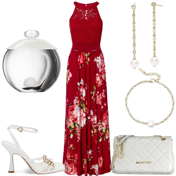 Outfit donna - Total look #1908115. Stile Chic per Cerimonia. Abbinamento con vestiti lunghi, profumi, orecchini, braccialetti, sandali col tacco, borse a spalla.