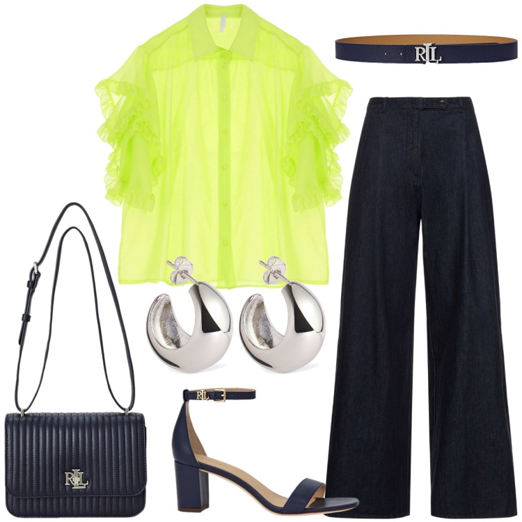 Outfit donna - Total look #1908124. Stile Casual chic per Tutti i giorni. Abbinamento con camicie, cinture, sandali in pelle, borse a spalla, pantaloni, orecchini.