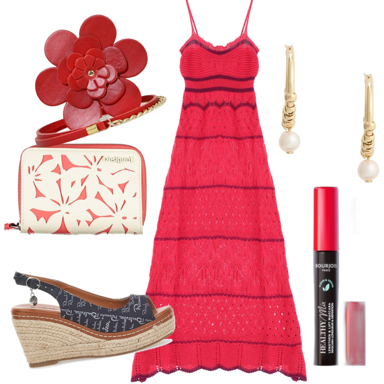 Outfit donna - Total look #1908133. Stile Casual chic per Tutti i giorni. Abbinamento con mascara, vestiti lunghi, orecchini, cinture, espadrillas, portafogli.