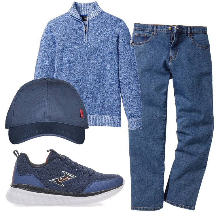 Outfit uomo - Total look #1908177. Stile Casual per Tutti i giorni. Abbinamento con jeans dritti, maglioni, cappelli con visiera, sneakers.
