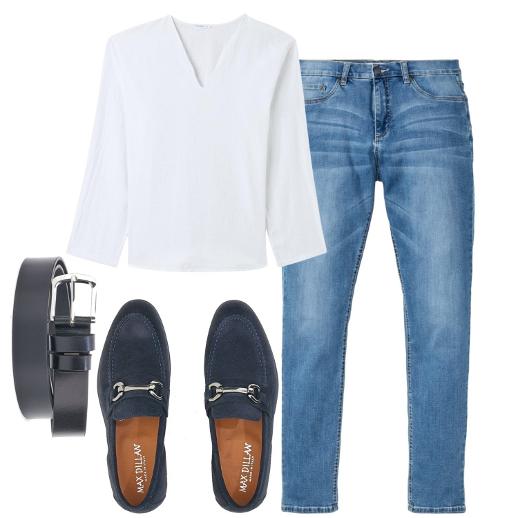 Outfit uomo - Stiloso in ufficio. Stile Trendy per Ufficio. Abbinamento con jeans, camicie, cinture, scarpe stringate.