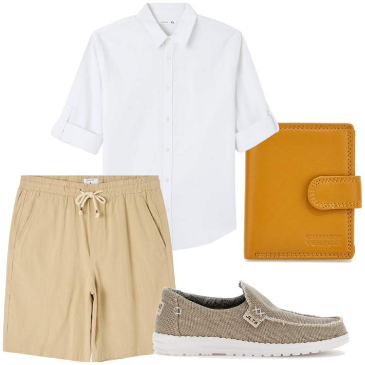 Outfit uomo - Total look #1908220. Stile Casual per Tutti i giorni. Abbinamento con shorts, camicie, scarpe stringate, portafogli.