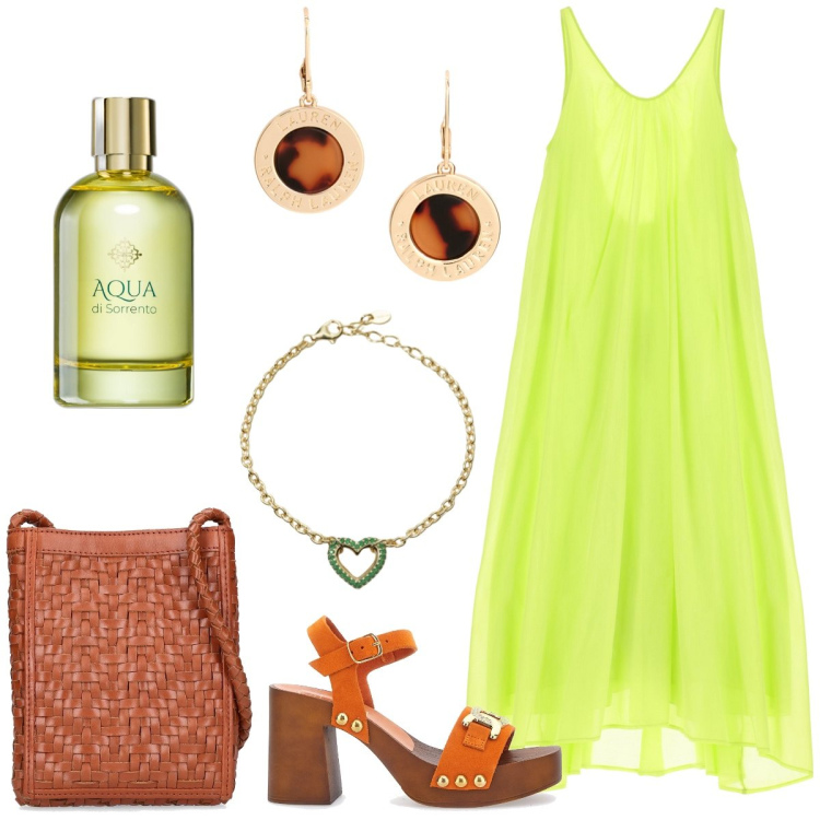 Outfit donna - Total look #1908253. Stile Boho per Tutti i giorni. Abbinamento con profumi, braccialetti, vestiti lunghi, orecchini, zoccoli, borse a spalla.