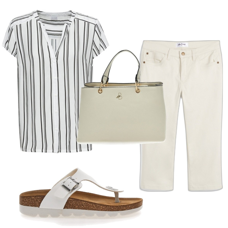 Outfit donna - Total look #1908381. Stile Basic per Tutti i giorni. Abbinamento con camicie a manica corta, jeans, ciabatte, borse a mano.