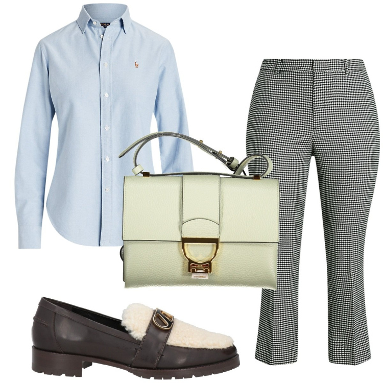 Outfit donna - Total look #1908393. Stile Minimal per Ufficio. Abbinamento con mocassini, camicie, pantaloni, borse a tracolla.