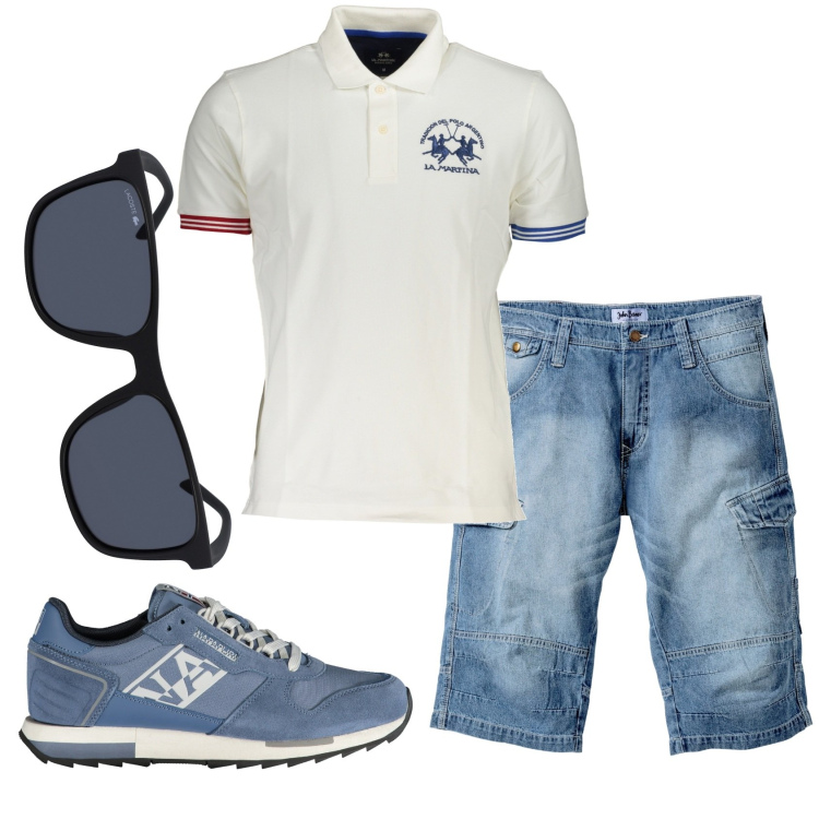Outfit uomo - Total look #1908502. Stile Casual per Tutti i giorni. Abbinamento con bermuda, polo, sneakers, occhiali da sole.