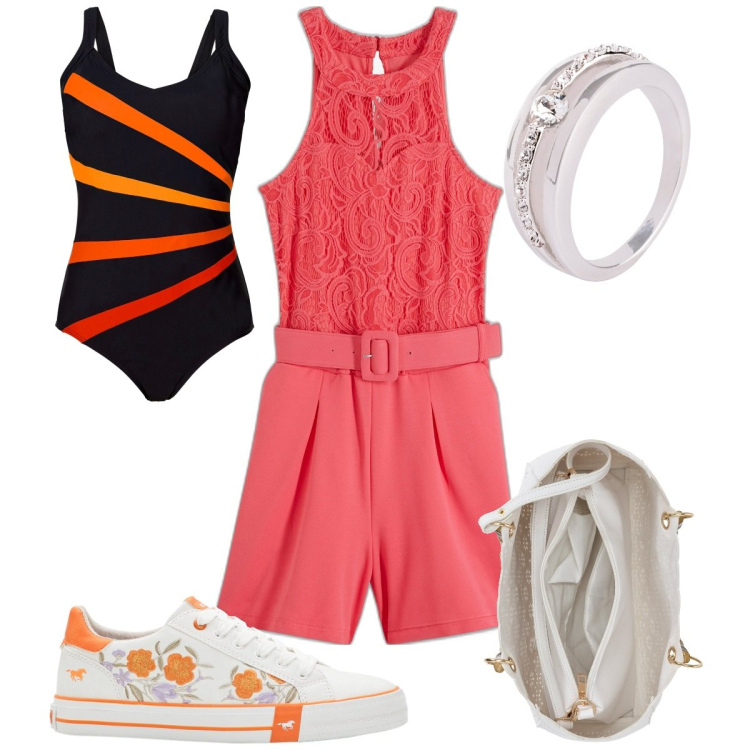 Outfit donna - Basic con Bonprix. Stile Basic per Mare. Abbinamento con costumi interi, anelli, sneakers, tute, borse a mano.