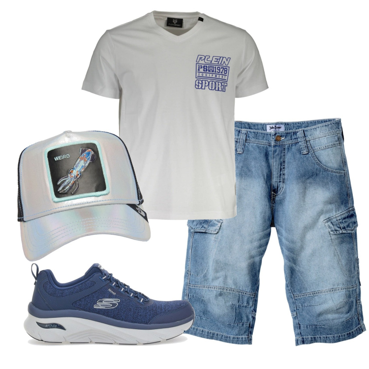 Outfit uomo - Total look #1908724. Stile Casual per Tutti i giorni. Abbinamento con bermuda, sneakers, cappelli, t-shirt.
