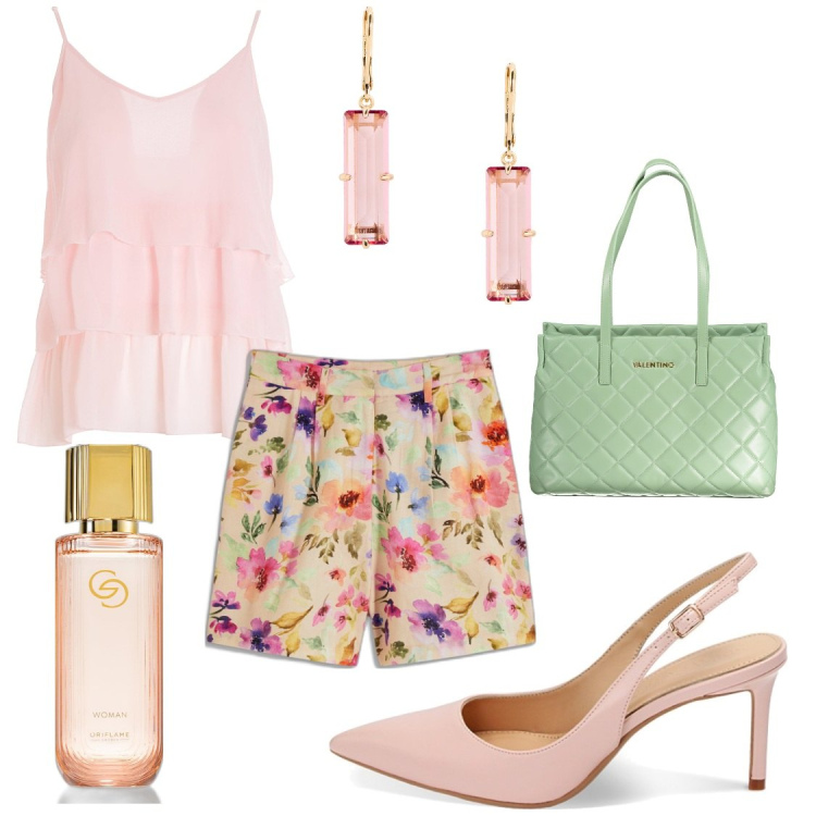 Outfit donna - Il mio outfit dell\'estate 2. Stile Casual chic per Serata fuori. Abbinamento con bermuda, profumi, top, décolleté, orecchini, borse a spalla.