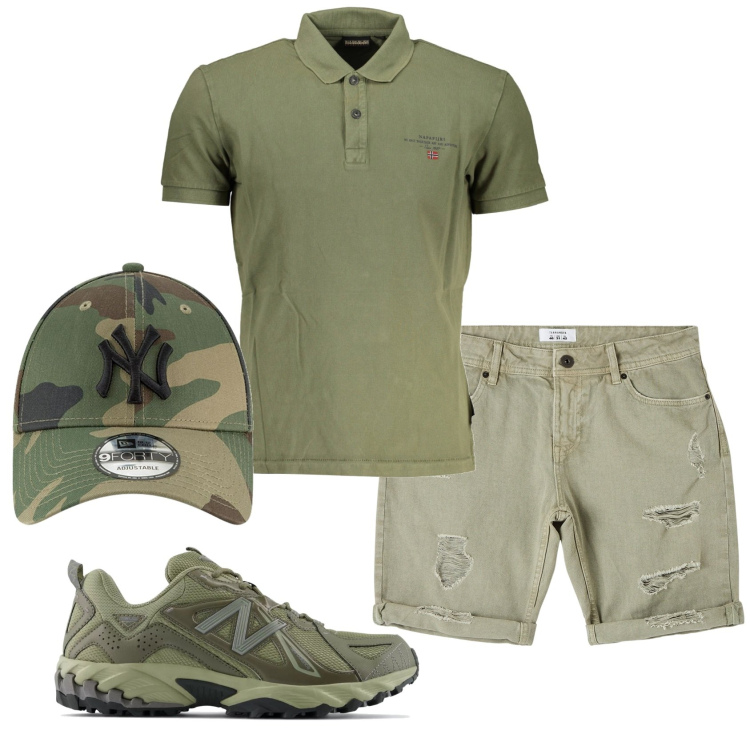 Outfit uomo - Total look #1908770. Stile Casual per Tutti i giorni. Abbinamento con bermuda, sneakers, polo, cappelli con visiera.