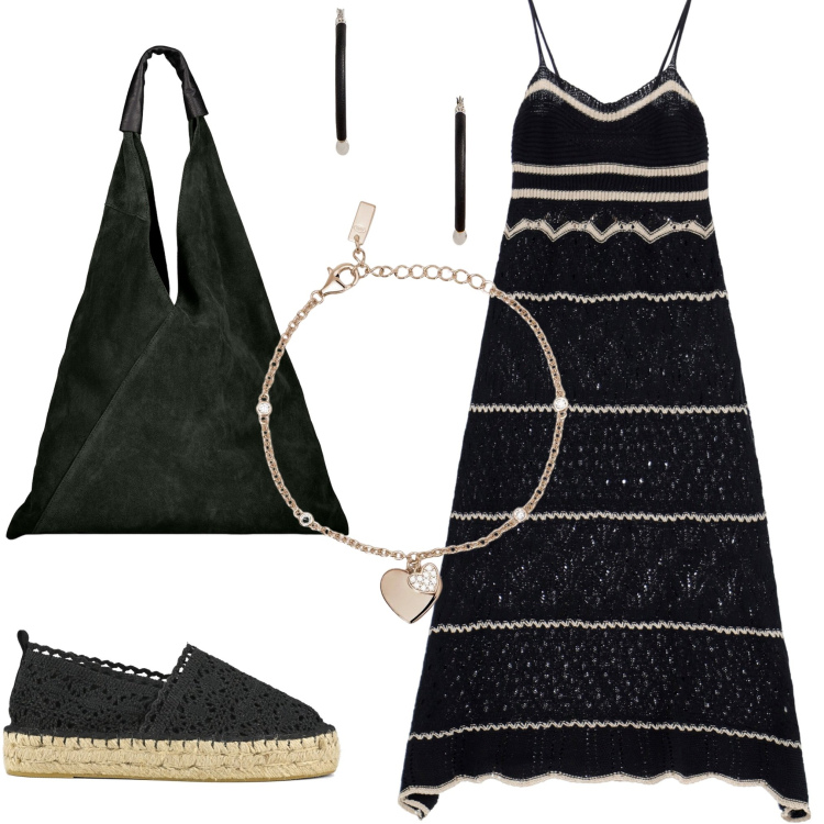 Outfit donna - Must -have. Stile Casual chic per Mare. Abbinamento con braccialetti con ciondoli, vestiti lunghi, orecchini, espadrillas, borse a spalla.