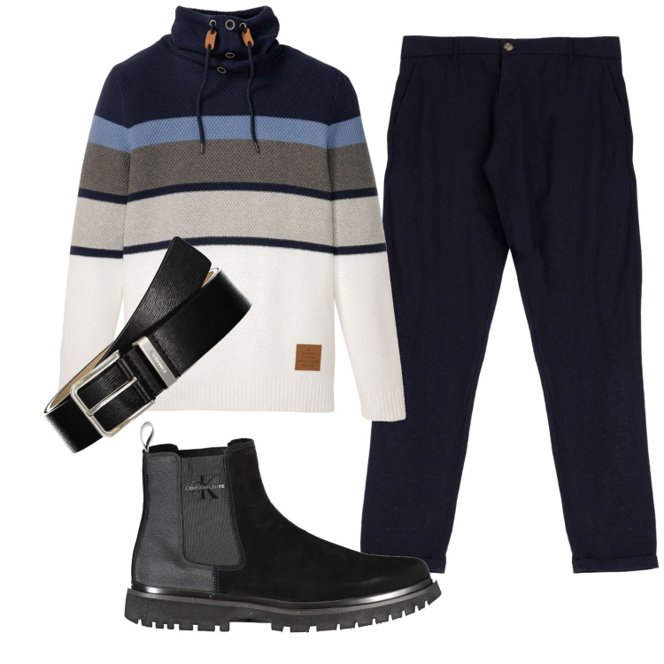 Outfit uomo - Total look #1908819. Stile Casual per Ufficio. Abbinamento con maglieria, pantaloni, stivali, cinture.
