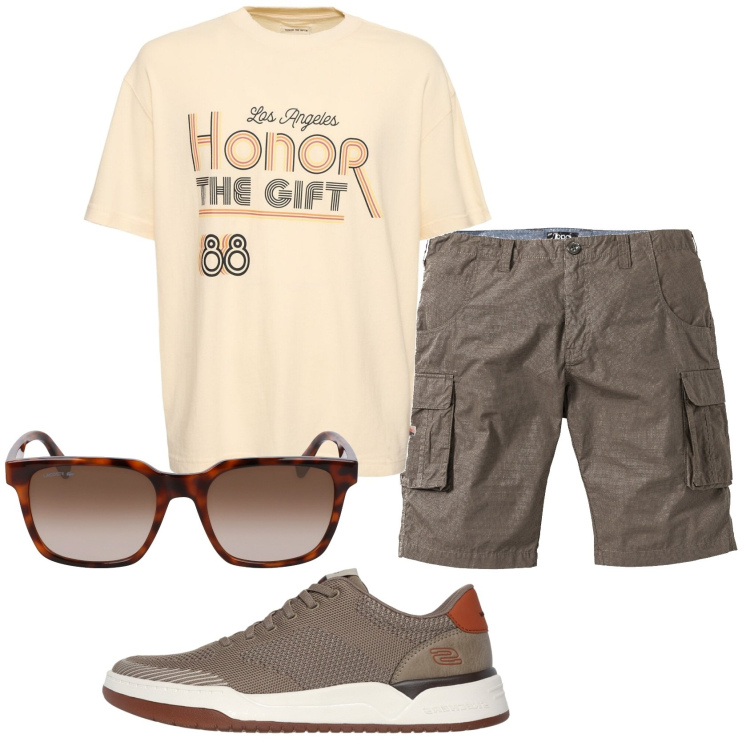 Outfit uomo - Total look #1908823. Stile Casual per Tutti i giorni. Abbinamento con bermuda, t-shirt, sneakers, occhiali da sole.