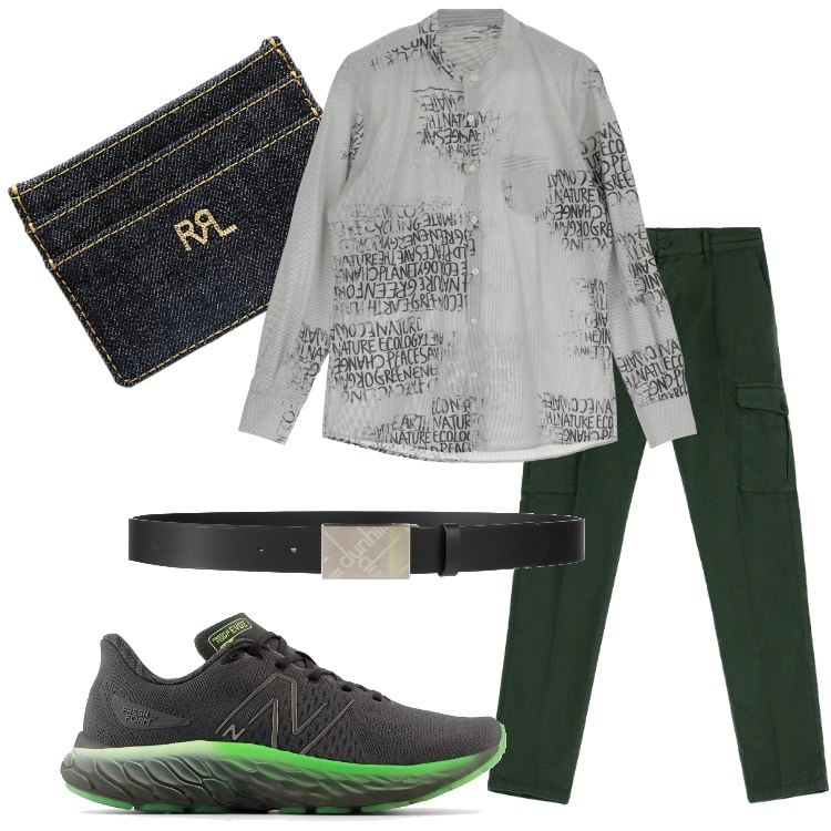 Outfit uomo - Mai senza sneakers. Stile Trendy per Serata speciale. Abbinamento con cinture, sneakers, camicie, pantaloni cargo, portafogli.